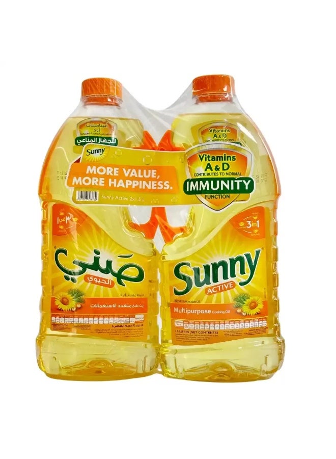 Sunny زيت نباتي مخلوط نشط مشمس، زيت طهي متعدد الاستخدامات مع فيتامينات أ ود - 2X1.5 لتر - Image 1