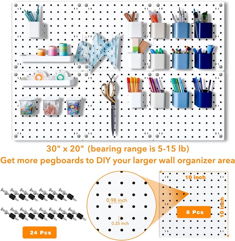 SKYFOOST 6pcs Pegboard, Pegboard Wall Organizer, Mount Display Pegboard Kits fit Pegboard Organizer and Storage, Small Pegboard for Craft Room Garage Kitchen, Peg Boards for Walls - White Pegboards Panels - Image 2