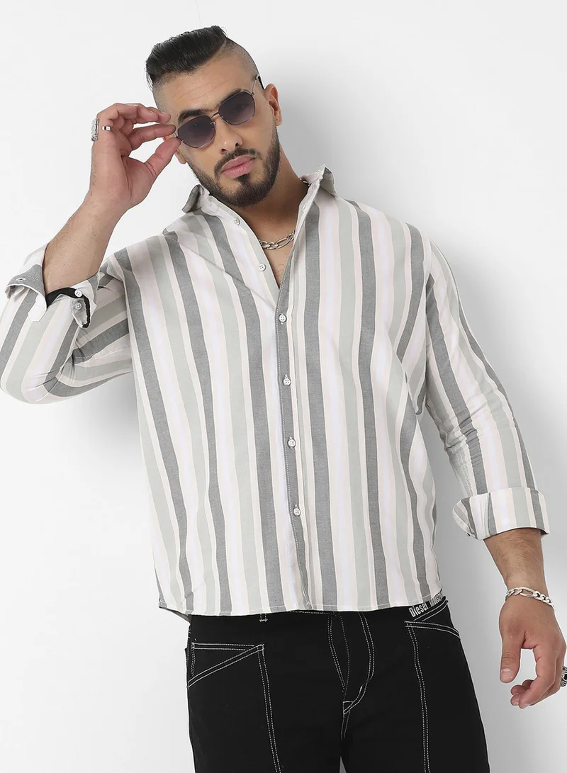 انستافاب بلس قميص رجالي متعدد الألوان مخطط بأزرار مقاس كبير للاستخدام الكاجوال من القطن بأكمام عادية ومقاس مريح للارتداء اليومي