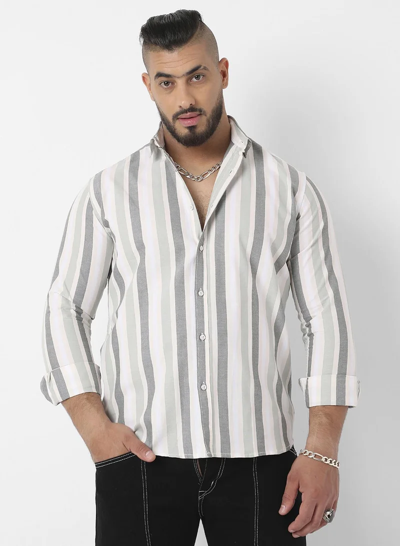 انستافاب بلس قميص رجالي متعدد الألوان مخطط بأزرار مقاس كبير للاستخدام الكاجوال من القطن بأكمام عادية ومقاس مريح للارتداء اليومي