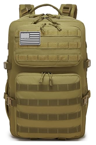 Wotony Military Tactical Backpack for Men Waterproof Daypack 3 Day Assault Pack Molle Bag with Water Bottle Holder Khaki 50L - Image 3