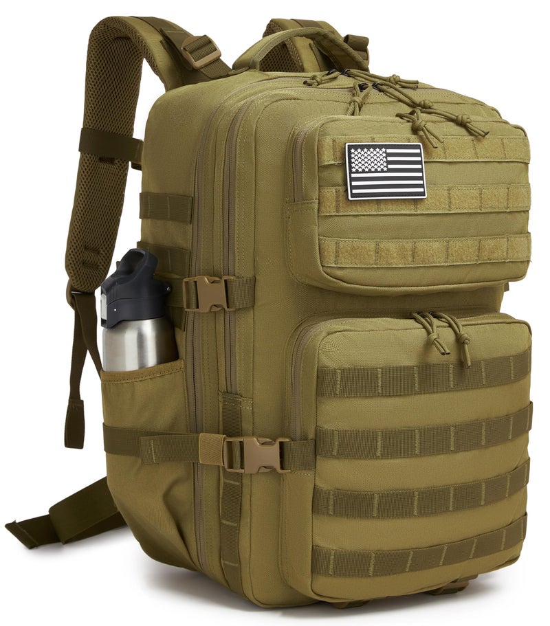 Wotony Military Tactical Backpack for Men Waterproof Daypack 3 Day Assault Pack Molle Bag with Water Bottle Holder Khaki 50L - Image 2