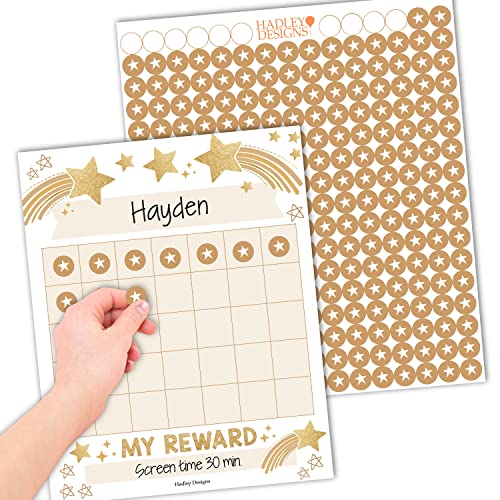 Hadley Designs Sticker Chart for Kids Behavior at Home & Classroom - 25 Reward Chart for Kids Incentives, Gold Star Sticker Sheets, Star Incentive Charts for Classroom Must Haves - Image 1