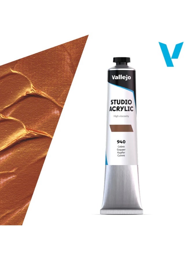 فاليجو طلاء أكريليك ستوديو ٥٨ مل - نحاسي | لون أكريليك معدني عالي الصبغة، مناسب للفنانين المحترفين