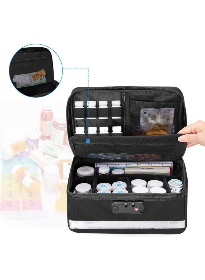 Damero Locking Pill Bottle Organizer with Inner Dividers, Medicine Storage and Organizer Bag Combination Lock for Medicine, Vitamins and Medical Supplies, Black - Image 4