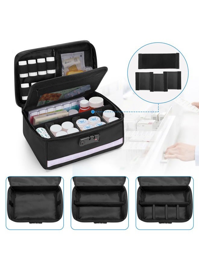 Damero Locking Pill Bottle Organizer with Inner Dividers, Medicine Storage and Organizer Bag Combination Lock for Medicine, Vitamins and Medical Supplies, Black - Image 3