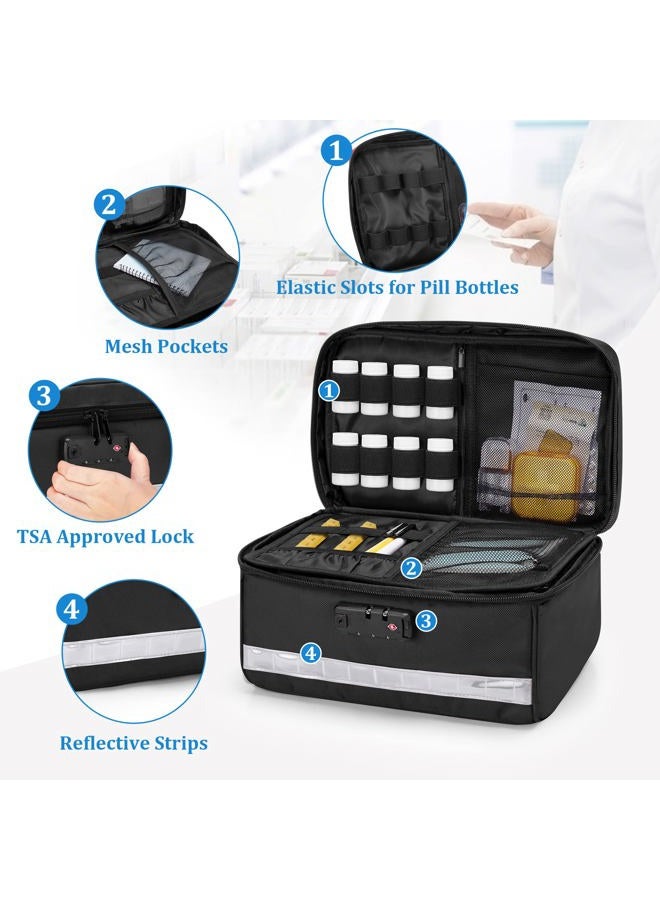 Damero Locking Pill Bottle Organizer with Inner Dividers, Medicine Storage and Organizer Bag Combination Lock for Medicine, Vitamins and Medical Supplies, Black - Image 2