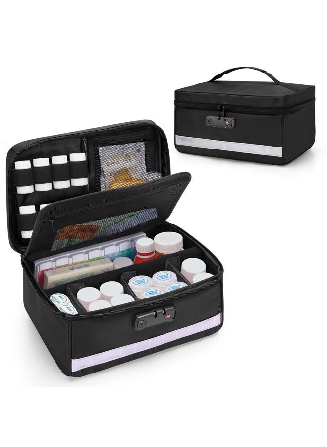 Damero Locking Pill Bottle Organizer with Inner Dividers, Medicine Storage and Organizer Bag Combination Lock for Medicine, Vitamins and Medical Supplies, Black - Image 1