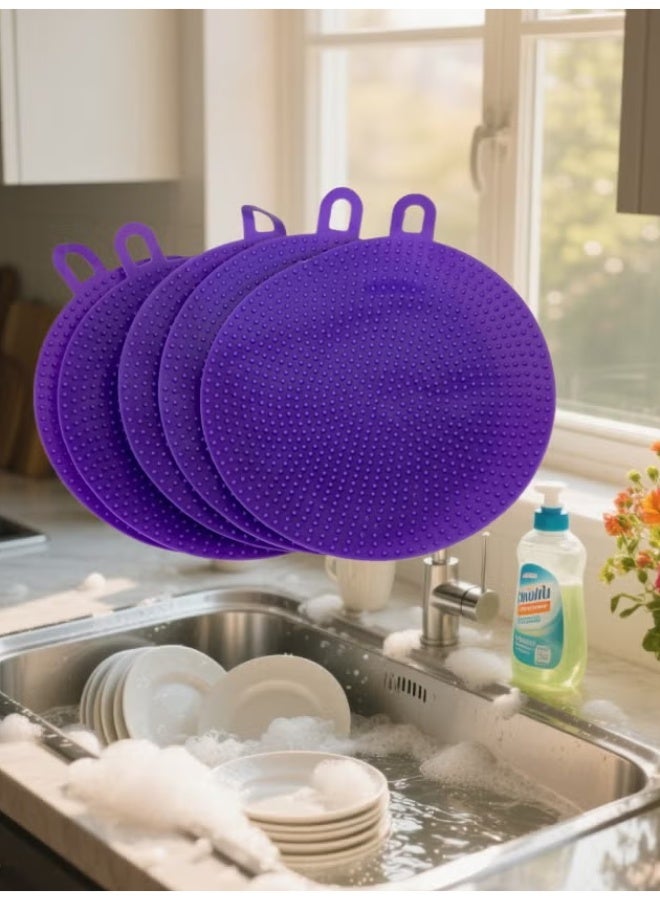 5 Pcs Random Colors Multifunctional Oil-Resistant Silicone Dishcloth and Dishwashing Brush, Ideal for Scrubbing Pots and Dishes in The Kitchen - Household Cleaning Magic Tool with Sponge Scouring Pad. - Image 2