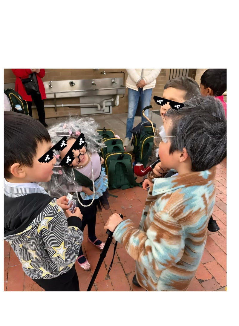 GMORO Old Man Wig for Boy, Grandpa Costume with Grey Mustache for Kids, 100th Day Of School Dress Up Accessories, for Grandpa Cosplay - Image 4