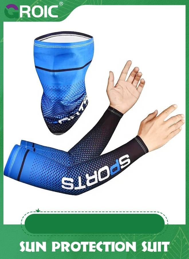 GROIC Sunscreen Suit with Arm Sleeves and Sun Protection Mask,Neck Gaiter,Cooling UV Sun Protection set,Sports Compression Sleeves, Sun Protection for Outdoor, Fishing, Hiking - Image 1