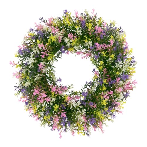 SHACOS Spring Wreath 17 Artificial Front Door Wreaths Pink Purple Yellow White Colorful Wreath for Home Wall Window Farmhouse Decoration 100 Plastic Indoor Outdoor - Image 1