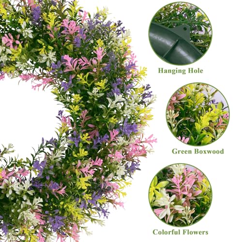 SHACOS Spring Wreath 17 Artificial Front Door Wreaths Pink Purple Yellow White Colorful Wreath for Home Wall Window Farmhouse Decoration 100 Plastic Indoor Outdoor - Image 3