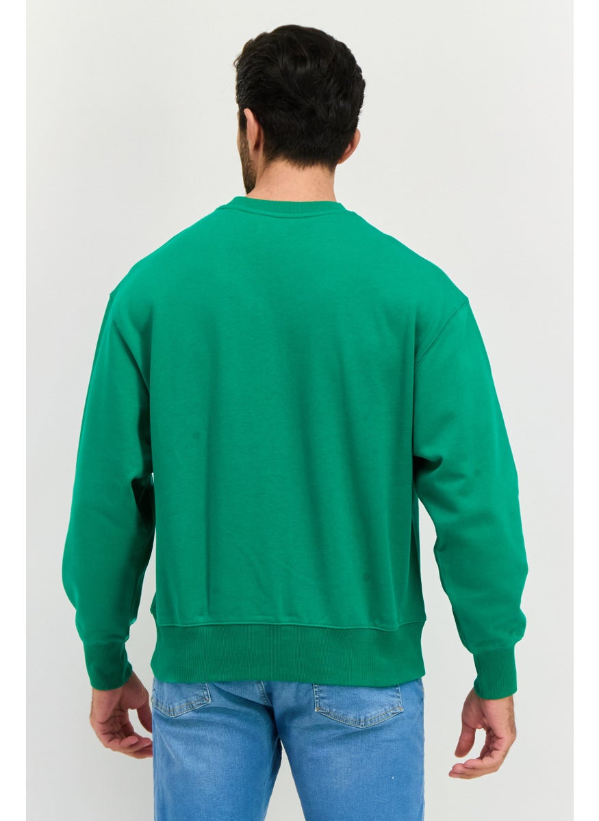 ESPRIT Men Crew Neck Brand Logo Long Sleeve Sweatshirt, Green  - Image 2