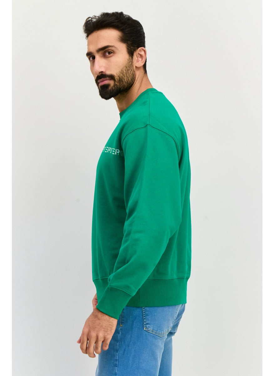 ESPRIT Men Crew Neck Brand Logo Long Sleeve Sweatshirt, Green  - Image 3