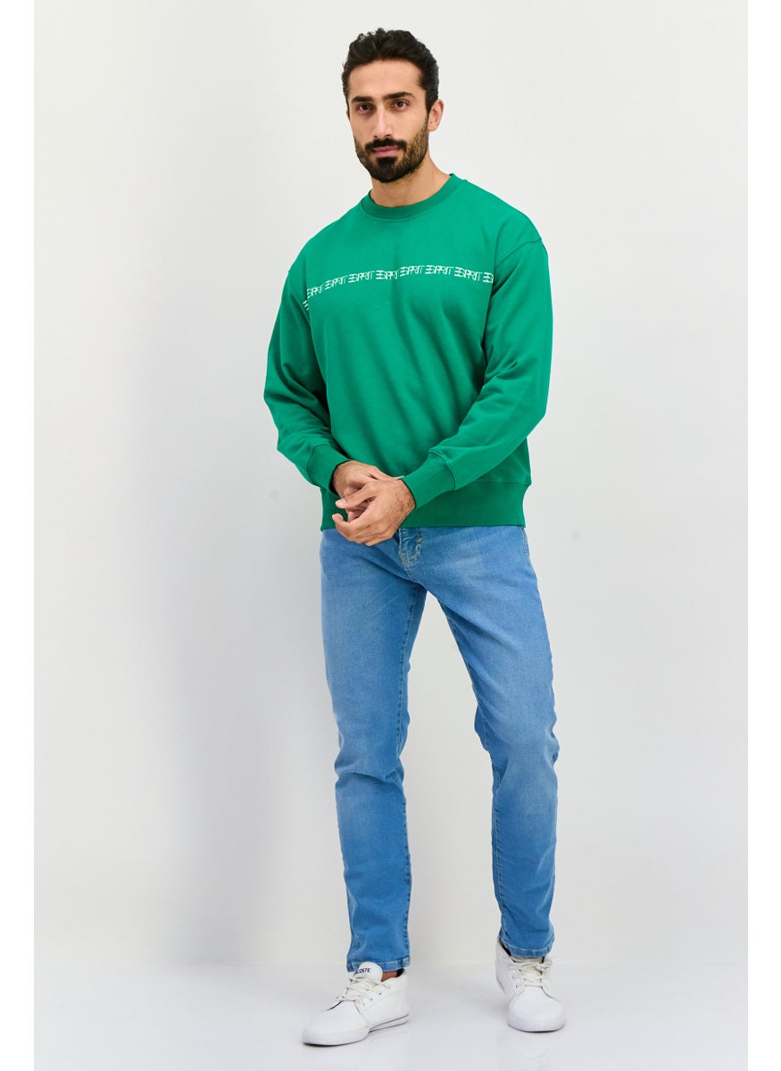 ESPRIT Men Crew Neck Brand Logo Long Sleeve Sweatshirt, Green  - Image 4