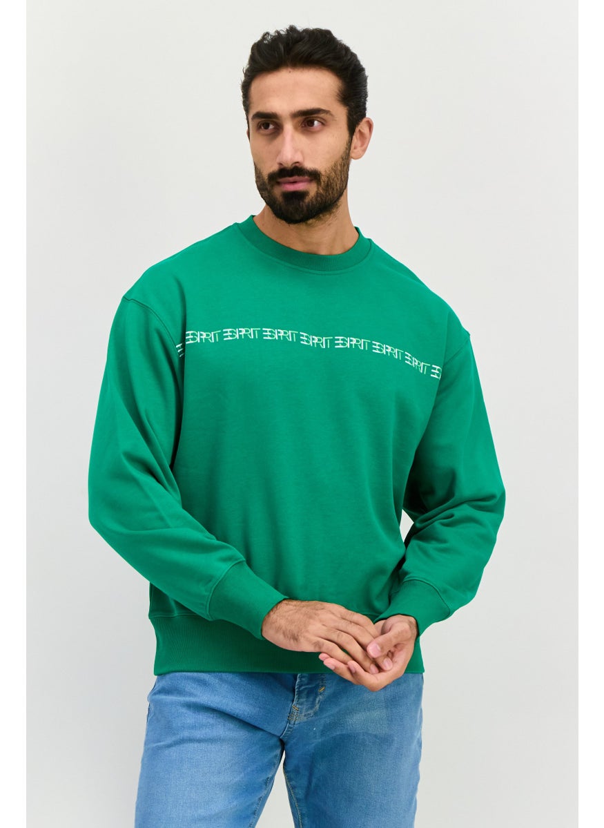 ESPRIT Men Crew Neck Brand Logo Long Sleeve Sweatshirt, Green  - Image 1