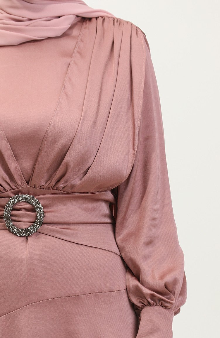 Sefa Merve Layered Satin Evening Dress 6001-05 Dusty Rose  - Image 4