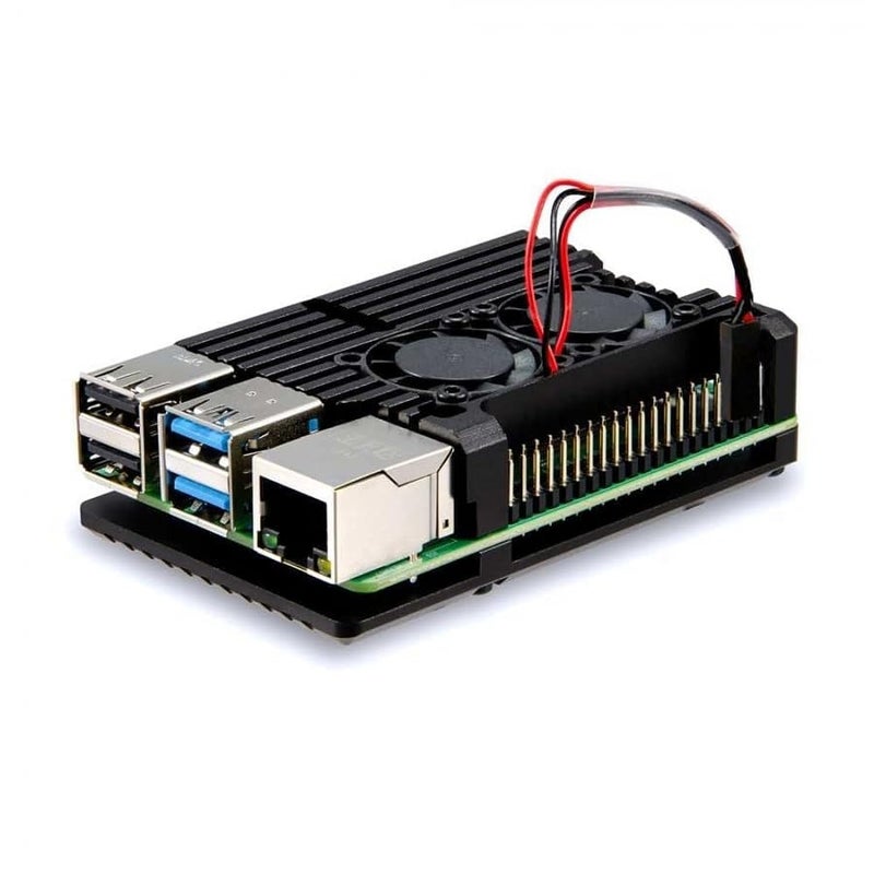 Metal Aluminum Case with Double Fans for Raspberry Pi 4B Black
