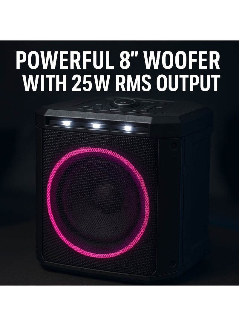 Platinum AH-8060 Party Speaker – Portable 8” Woofer – Built-in 3600mAh Battery – LED Disco Lights – USB, SD & AUX Input – Guitar Input – Remote Control – FM Radio – Lightweight and Easy to Carry - Image 3