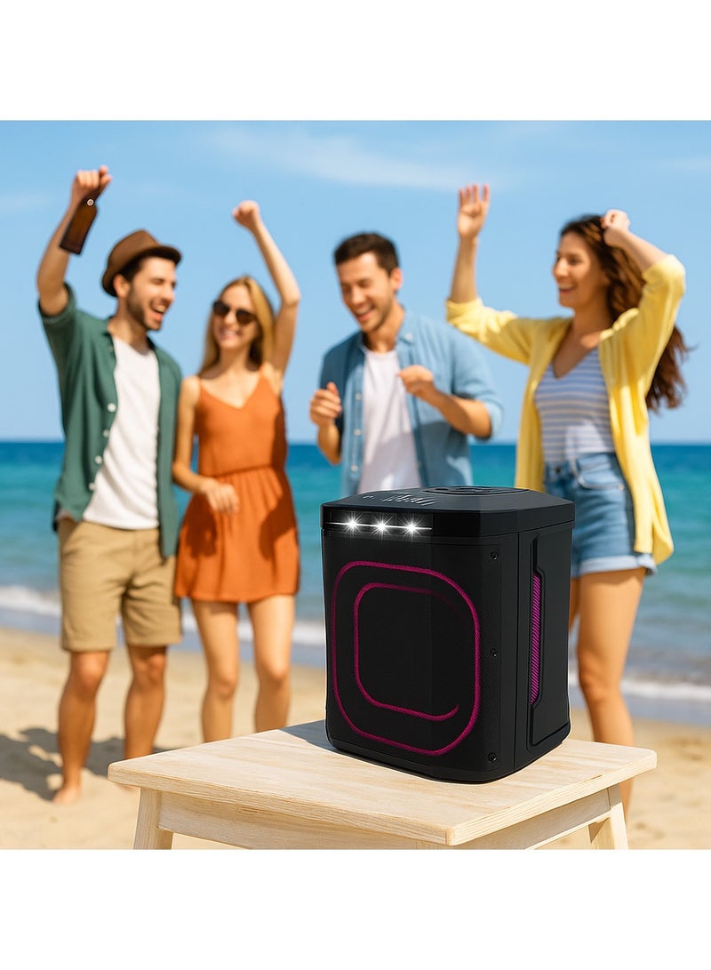 Platinum AH-8060 Party Speaker – Portable 8” Woofer – Built-in 3600mAh Battery – LED Disco Lights – USB, SD & AUX Input – Guitar Input – Remote Control – FM Radio – Lightweight and Easy to Carry - Image 4