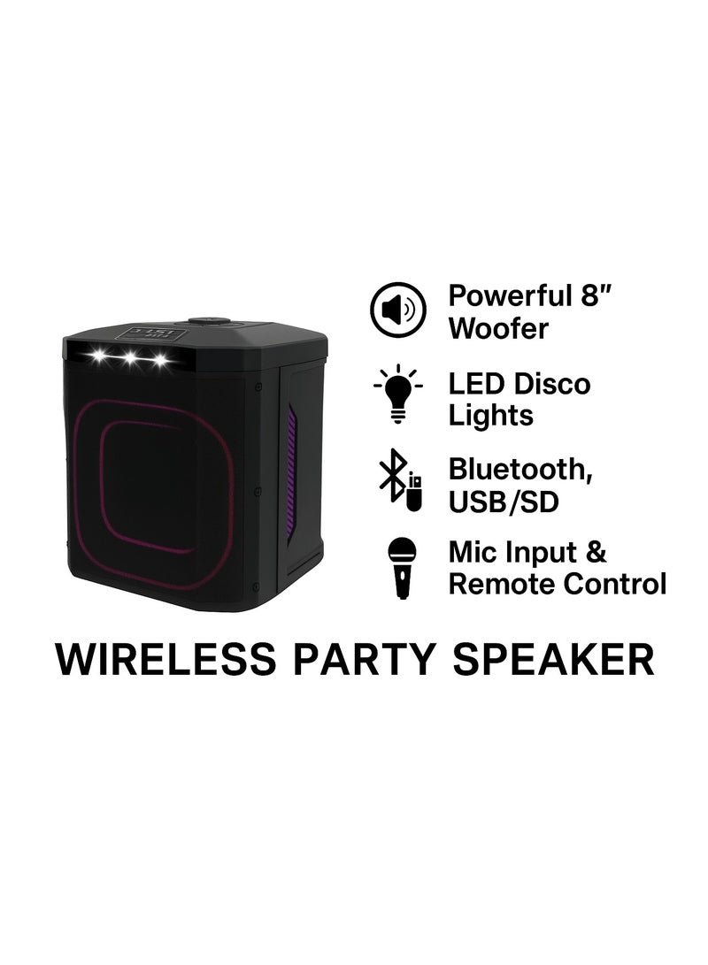 Platinum AH-8060 Party Speaker – Portable 8” Woofer – Built-in 3600mAh Battery – LED Disco Lights – USB, SD & AUX Input – Guitar Input – Remote Control – FM Radio – Lightweight and Easy to Carry - Image 2