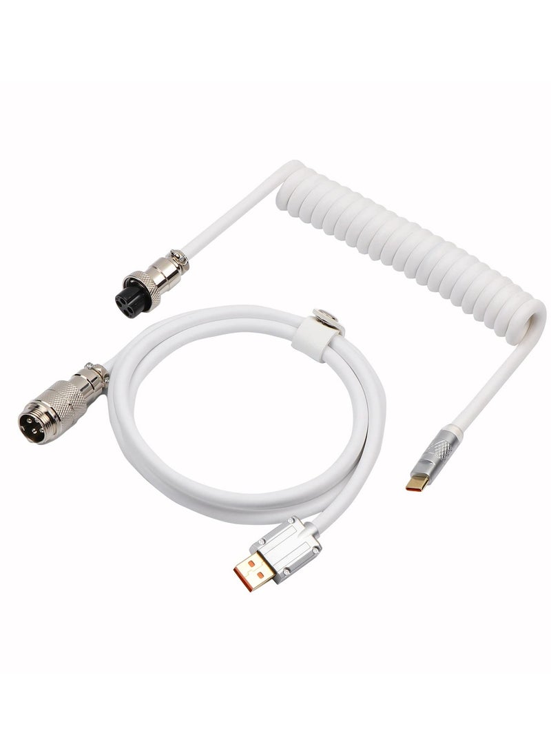 erorex Puff Aviator Coiled USB Cable, Type C Detachable Mechanical Gaming Keyboard Cable for Win/Mac/Gamers, Suitable for RT100/TH68 PRO/TH80 PRO/TH96/TH80 SE/CIDOO V65. etc (Puff White)  - Image 2