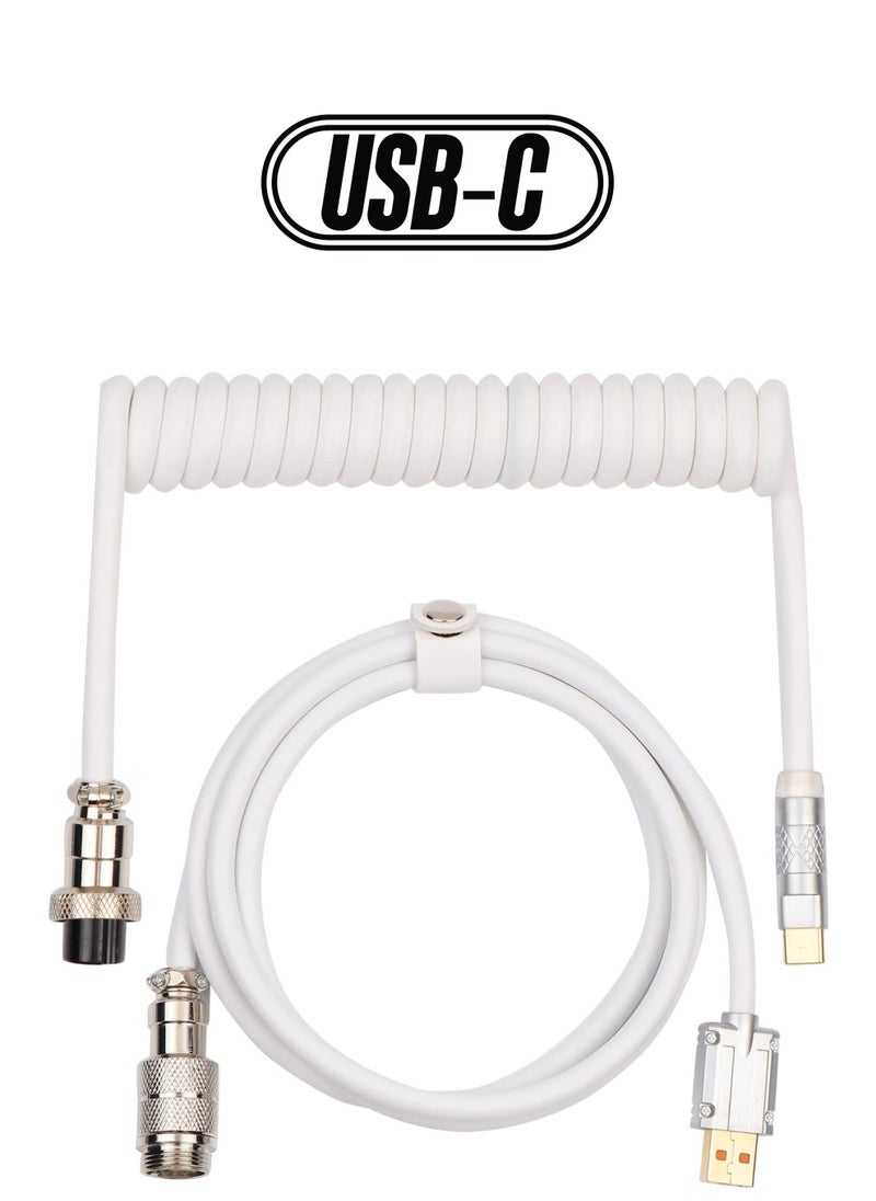 erorex Puff Aviator Coiled USB Cable, Type C Detachable Mechanical Gaming Keyboard Cable for Win/Mac/Gamers, Suitable for RT100/TH68 PRO/TH80 PRO/TH96/TH80 SE/CIDOO V65. etc (Puff White)  - Image 1