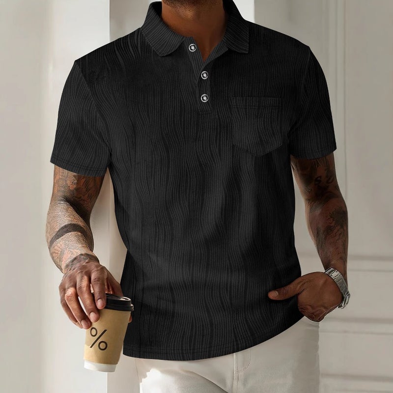 Men's Corduroy Short Sleeve Polo Shirt with Button Pocket - Image 3
