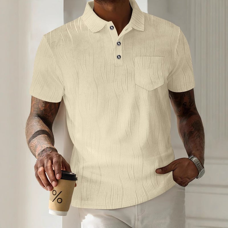 Men's Corduroy Short Sleeve Polo Shirt with Button Pocket - Image 2