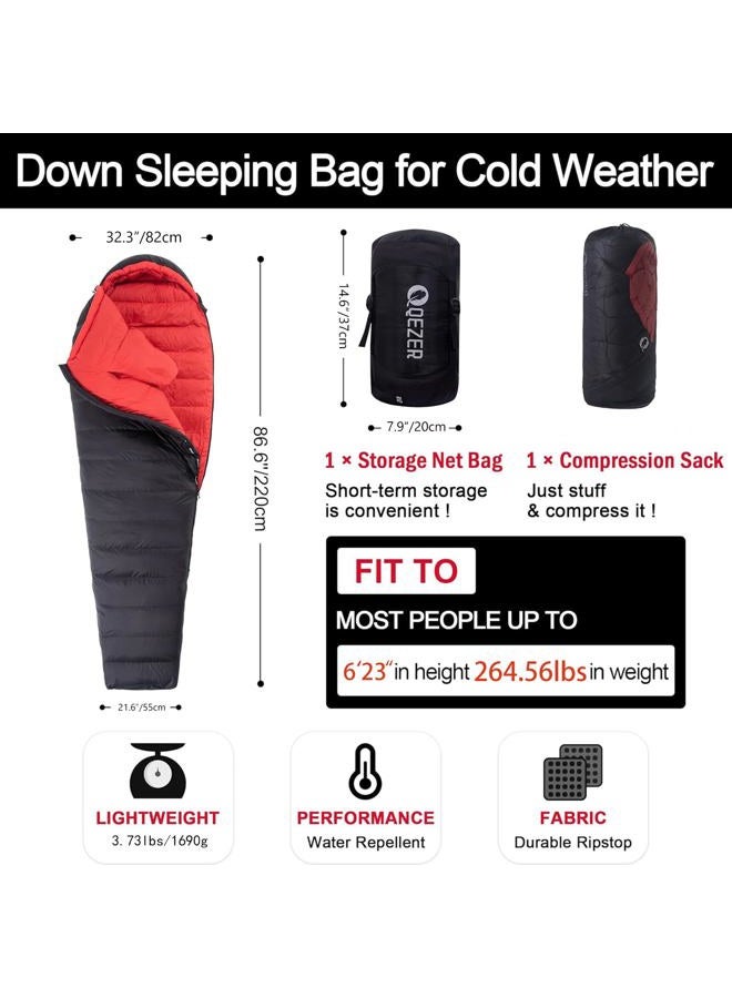 QEZER Ultralight Down Sleeping Bag for Adults with 600 Fill Power, Compact Sleeping Bag for Backpacking, Hiking and Camping (Black 15 Degree F) - Image 2