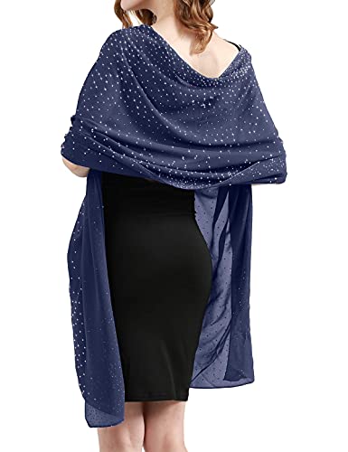 BANETTETA Shawls and Wraps for Evening Dresses Wrap Cover Up Dress Evening Shawl Wraps for Women Formal Fall Winter (Navy Blue) - Image 3