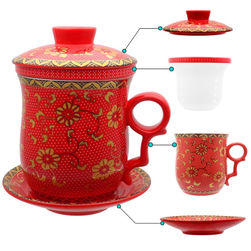 Tea Talent Tea Talent Porcelain Tea Cup with Infuser Lid and Saucer Sets  Chinese Jingdezhen Ceramics Coffee Mug Teacup Loose Leaf Tea Brewing System for Home Office 