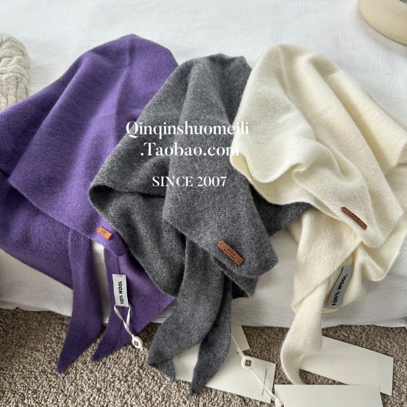 100% Wool Knitted Triangle Shawl for Women - Image 4