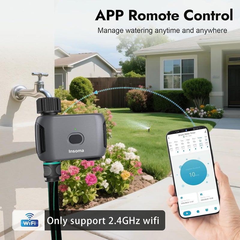 Insoma WiFi Water Timer, Outdoor WiFi Hose Timer for Garden Faucet with Auto/Manual/Rain Delay Mode, Sprinkler Irrigation Timers for Yard Lawn - Image 2