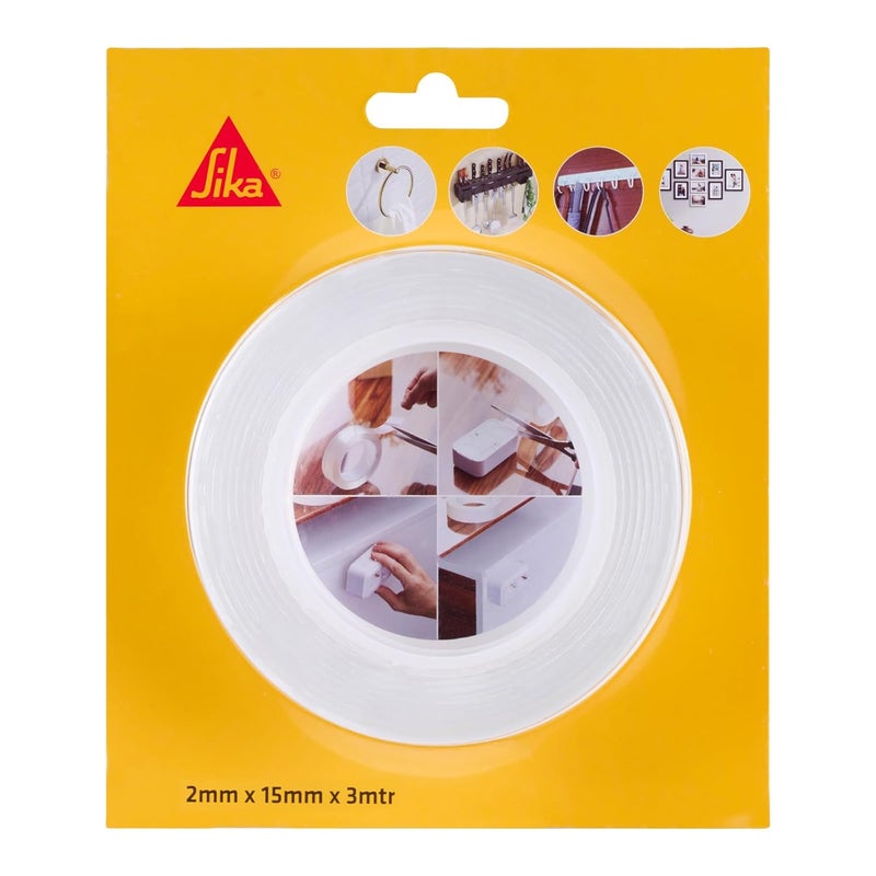 SIKA شريط لاصق مزدوج الجوانب - سيكابوند ماموث جريب IN - ثقيل الوزن - شريط لاصق متعدد الاستخدامات قابل للإزالة بدون أثر للتثبيت للجدران/المنزل/المكتب - شريط لاصق قوي - شفاف 15ممx3م - Image 2