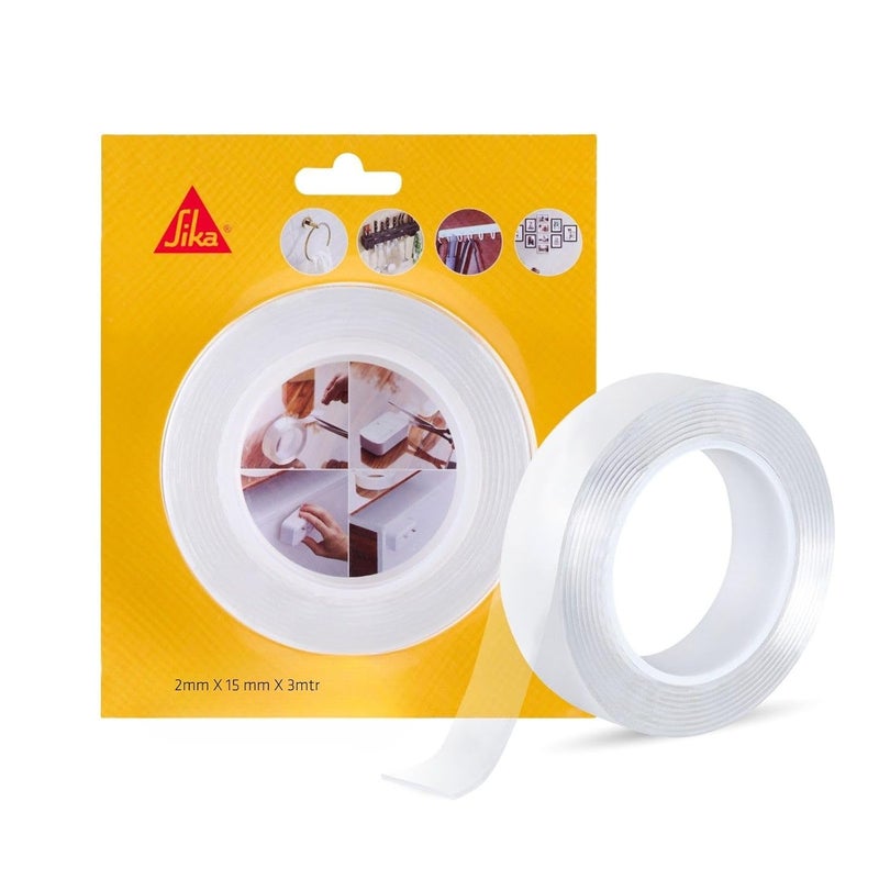 SIKA شريط لاصق مزدوج الجوانب - سيكابوند ماموث جريب IN - ثقيل الوزن - شريط لاصق متعدد الاستخدامات قابل للإزالة بدون أثر للتثبيت للجدران/المنزل/المكتب - شريط لاصق قوي - شفاف 15ممx3م - Image 1