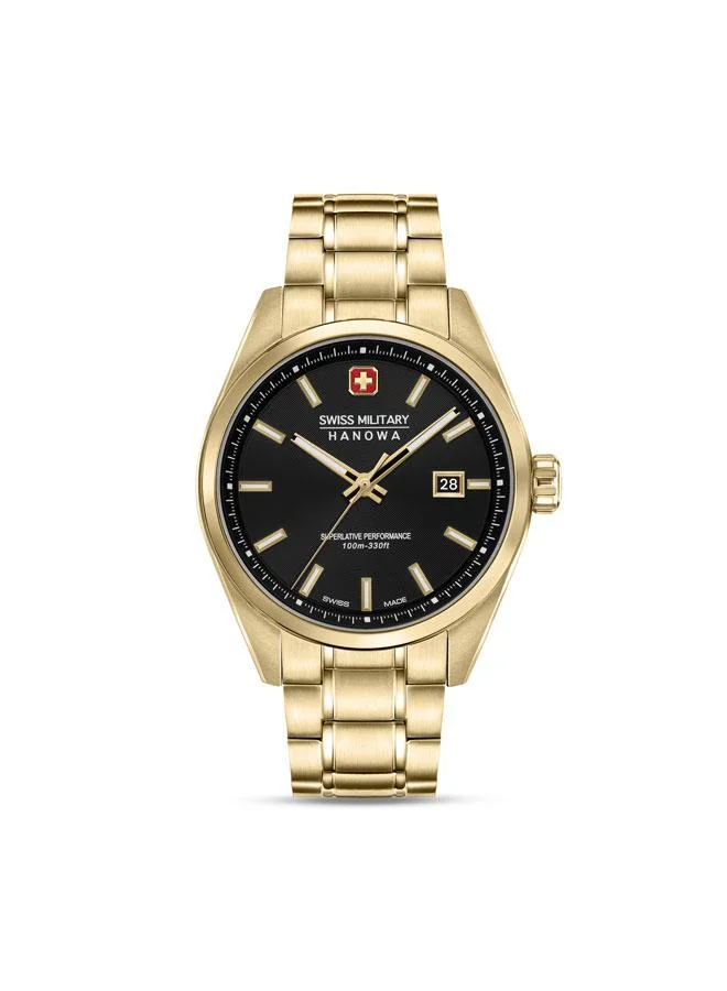 SWISS MILITARY HANOWA Pioneer 41mm Men's Analog Watch with Yellow Gold Plated Stainless Steel Bracelet