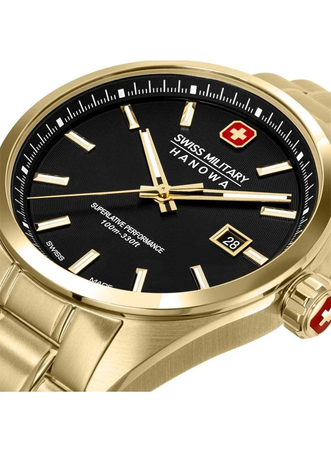 SWISS MILITARY HANOWA Pioneer 41mm Men's Analog Watch with Yellow Gold Plated Stainless Steel Bracelet