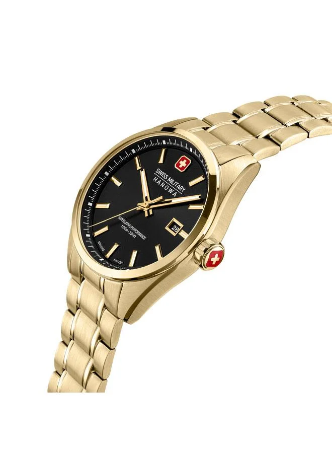 SWISS MILITARY HANOWA Pioneer 41mm Men's Analog Watch with Yellow Gold Plated Stainless Steel Bracelet