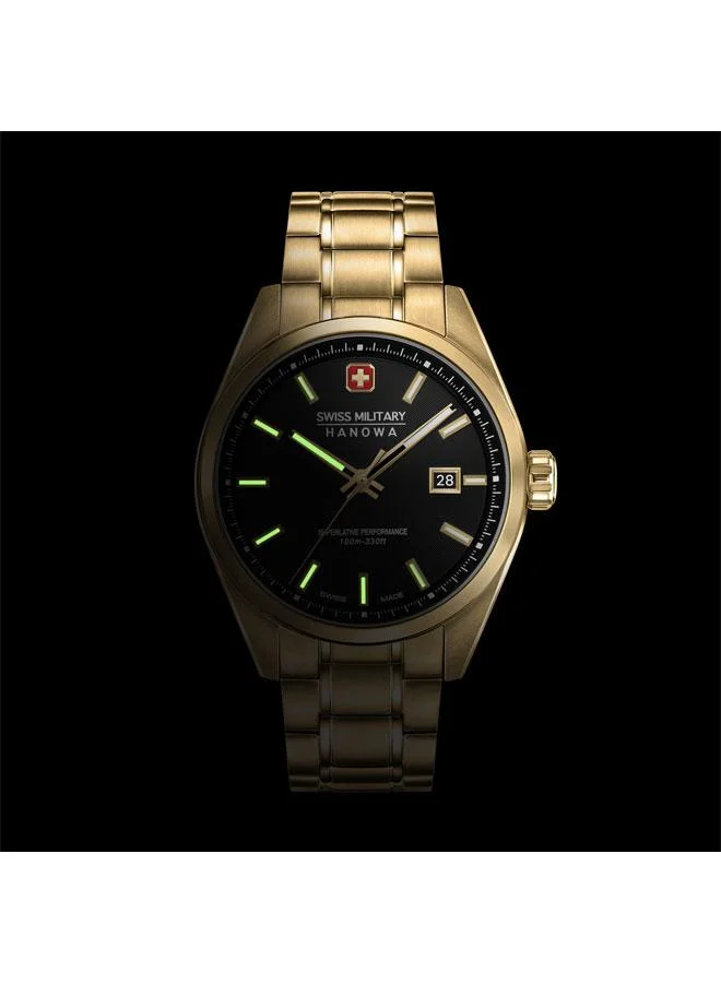 SWISS MILITARY HANOWA Pioneer 41mm Men's Analog Watch with Yellow Gold Plated Stainless Steel Bracelet