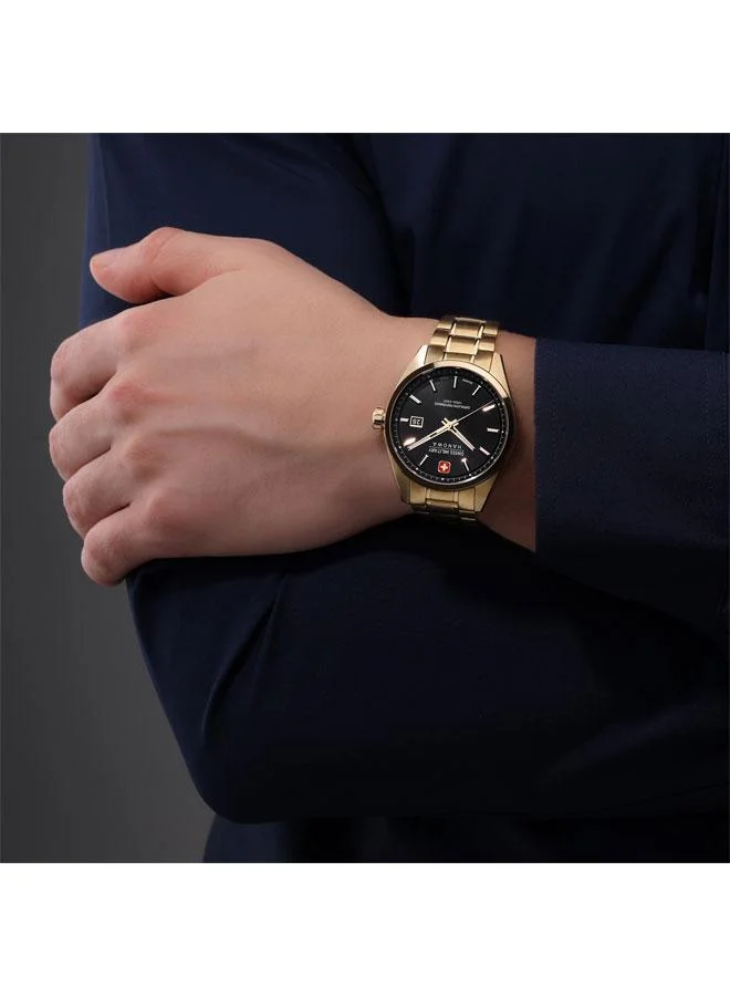SWISS MILITARY HANOWA Pioneer 41mm Men's Analog Watch with Yellow Gold Plated Stainless Steel Bracelet