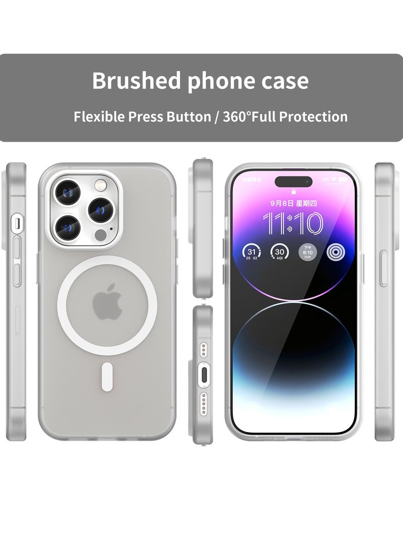 Abania Magnetic Case for iPhone 14 Pro Max, Translucent Brushed Matte White, MagSafe Compatible Shockproof Mobile Cover, Slim Anti-Fingerprint & Sweat-Resistant - Image 2