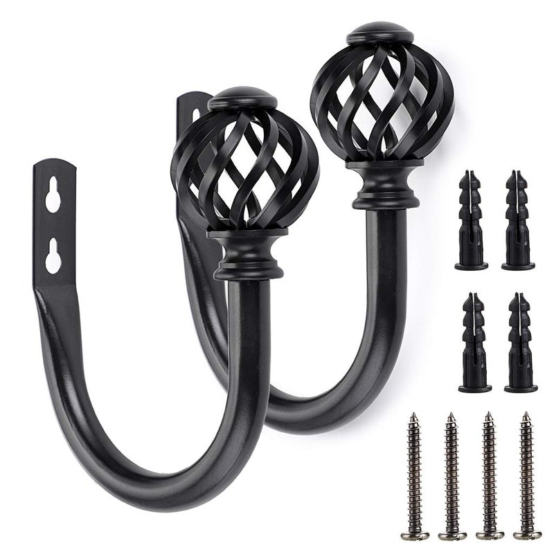 Sumnacon Sumnacon Set of 2 Metal Curtain Holdbacks  Wall Mounted Drapery Tiebacks with Screws Decorative Window Treatment Holdbacks for Bedroom Livingroom Office Black