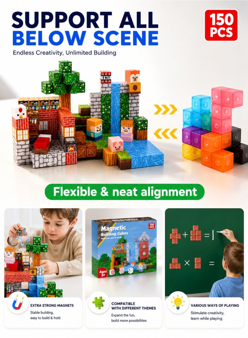 RAKAY 150PCS Magnetic Building Blocks Set for Kids Ages 3-12, High-Strength Magnetic Cubes, STEM Montessori Educational Toy for Boys & Girls, Creative Construction & Stacking Game Gift - Image 5