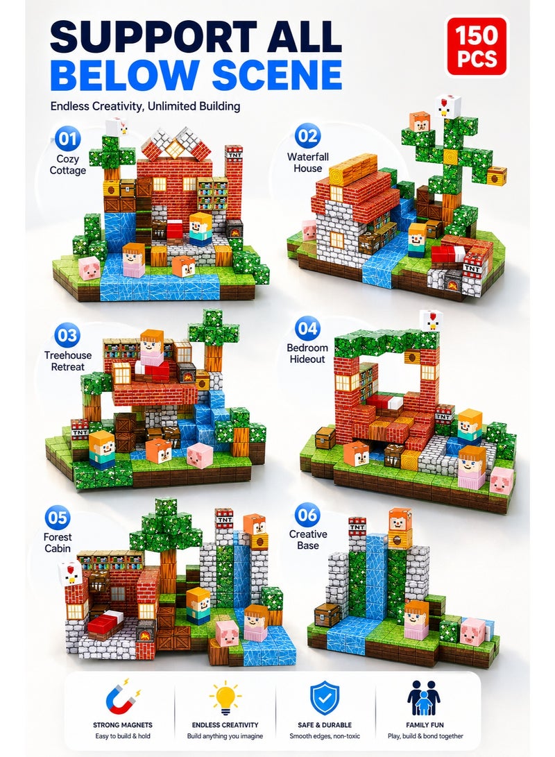 RAKAY 150PCS Magnetic Building Blocks Set for Kids Ages 3-12, High-Strength Magnetic Cubes, STEM Montessori Educational Toy for Boys & Girls, Creative Construction & Stacking Game Gift - Image 4