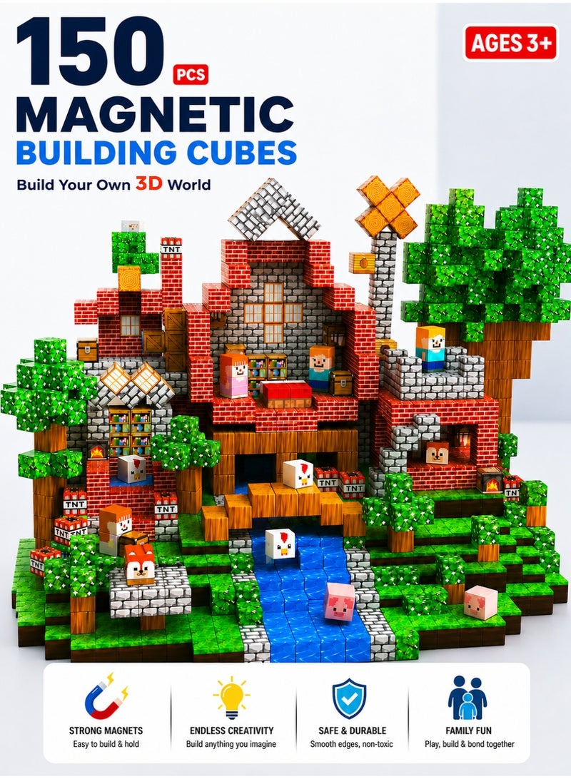 RAKAY 150PCS Magnetic Building Blocks Set for Kids Ages 3-12, High-Strength Magnetic Cubes, STEM Montessori Educational Toy for Boys & Girls, Creative Construction & Stacking Game Gift - Image 1
