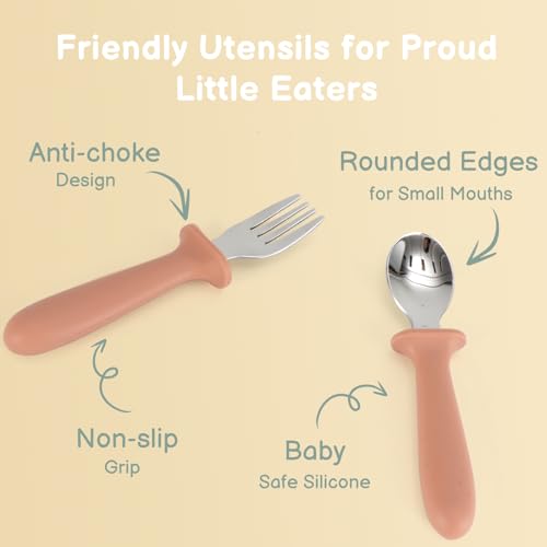 Eascrozn 6 Pack Toddler Utensils, kids Silverware with Silicone Handle, 18/8 Stainless Steel Children Safe Spoons and Forks Set Baby Feeding Essentials, Dishwasher Safe - Image 4