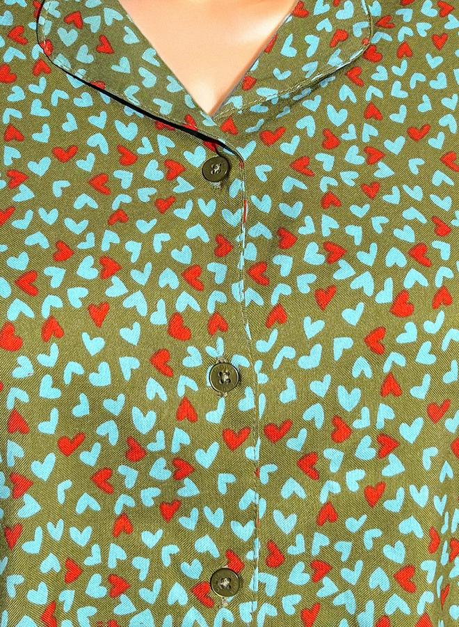 Clovia Green All Over Hear Print Shirt and Pants Pyjama Set - Image 5