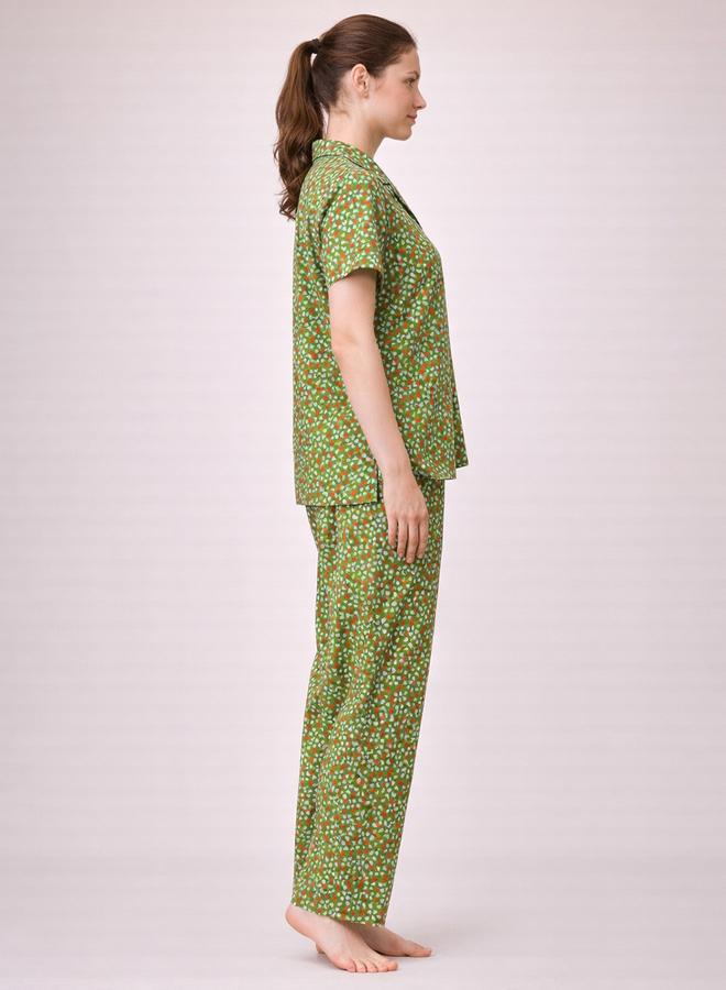 Clovia Green All Over Hear Print Shirt and Pants Pyjama Set - Image 2